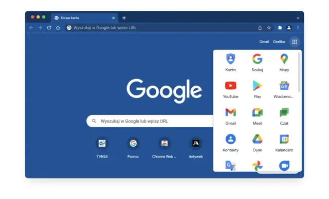 Ekran przeglądarki Google Chrome z widocznym menu aplikacji. Podpowiadamy, jak przywrócić Google na stronę startową w telefonie.
