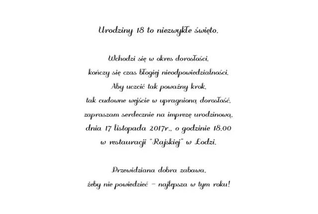 Jak napisać zaproszenie na 18 urodziny, które zachwyci gości