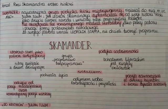 Notatki o Skamandrze: cechy awangardy krakowskiej, poetyka codzienności, witalizm, odcięcie od romantyzmu.