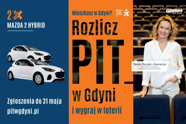 Rozlicz PIT w Gdyni i wygraj w loterii! Dwa białe Mazdy 2 Hybrid czekają. Zgłoszenia do 31 maja na pitwGdyni.pl.