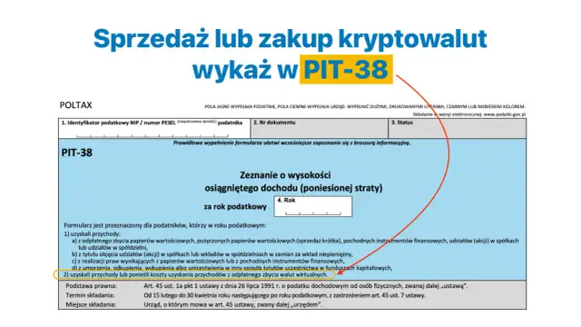 Formularz PIT-38 do rozliczenia sprzedaży lub zakupu kryptowalut. Podatek od jakiej kwoty zależy od dochodu.