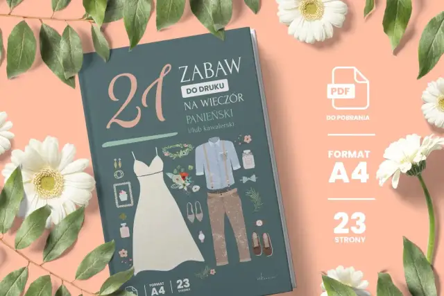 Zabawy do druku na wieczór panieński i kawalerski. Idealne piosenki i gry na niezapomniane chwile. Format A4, 23 strony.