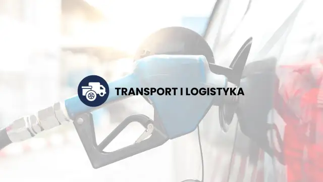 Dystrybutor paliwa z ikoną ciężarówki i napisem "TRANSPORT I LOGISTYKA".