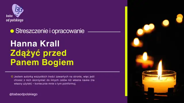 Płonąca świeca na ciemnym tle, obok tekst: "Hanna Krall Zdążyć przed Panem Bogiem".