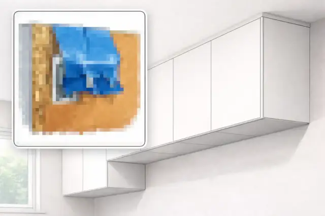 Instrukcja jak powiesić szafki kuchenne na szynie. Widok zbliżenia na mocowanie.