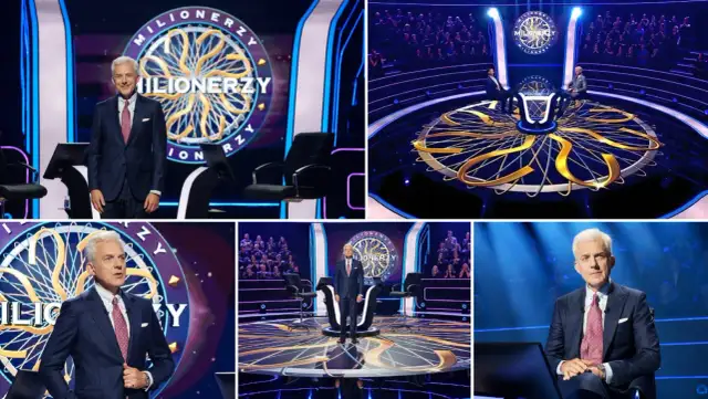 Hubert Urbański w studiu "Milionerów", gdzie marzenia o zostaniu milionerami stają się rzeczywistością.