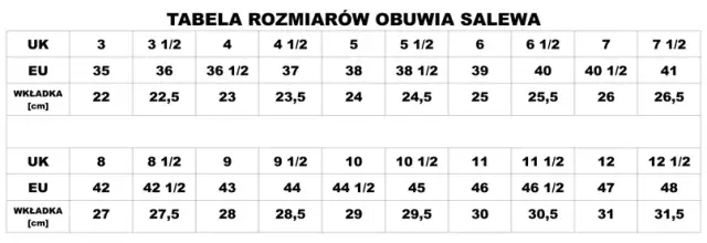 Salewa rozmiarówka: Jak dobrać idealny rozmiar według tabeli Salewa?