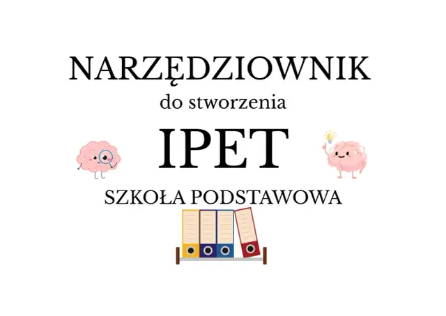 Narzędziownik IPET dla dziecka z Aspergerem w przedszkolu i szkole podstawowej. Ilustracja mózgów i segregatorów.