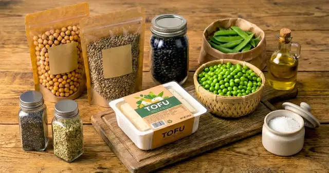 Tofu, ciecierzyca, soczewica, fasola, groszek, olej i przyprawy. Czy kawior jest wegetariański? Tofu jest roślinne, więc tak!