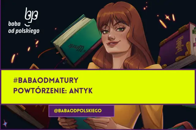 Dziewczyna z rudymi włosami i piegami, obok niej książki, w tym "Hamlet". Temat: bohater tragiczny definicja. #babaodmatury.