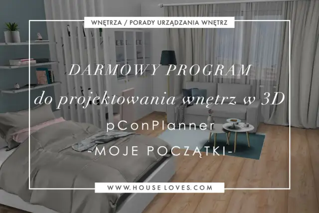 Darmowy program do projektowania wnętrz w 3D pConPlanner. Wizualizacja sypialni i salonu.
