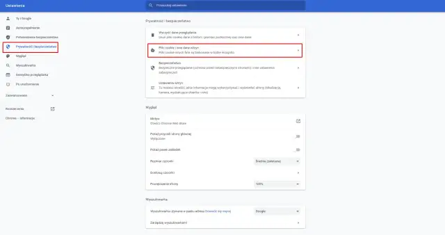 Ustawienia prywatności i bezpieczeństwa przeglądarki Chrome. Sekcja "Pliki cookie i inne dane witryn" może pomóc w zrozumieniu, jak przywrócić historie przeglądarki.