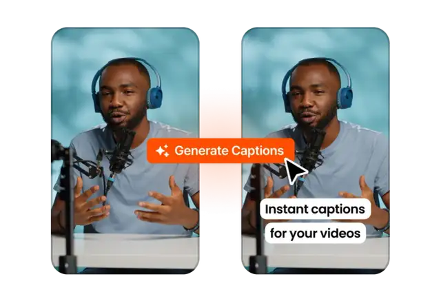 Mężczyzna z mikrofonem i słuchawkami generuje napisy do filmów. Czy CapCut jest darmowy? Tak, ta funkcja jest dostępna bezpłatnie.