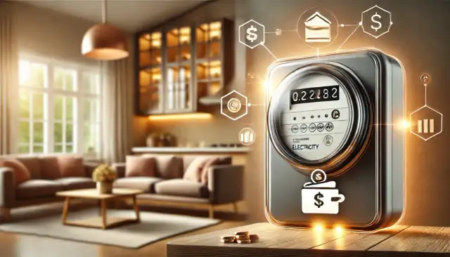 Inteligentny licznik energii elektrycznej symbolizuje oszczędności i możliwość zmiany dostawcy prądu.