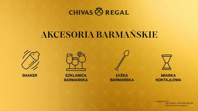 Ikony akcesoriów barmańskich: shaker, szklanice, łyżka barmańska, miarka.
