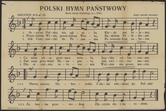 Stare nuty z tekstem "hymn polski tekst" - "Mazurek Dąbrowskiego".