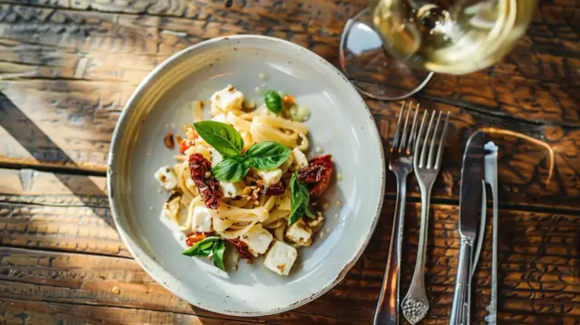 Makaron z halloumi i suszonymi pomidorami: Pyszny przepis