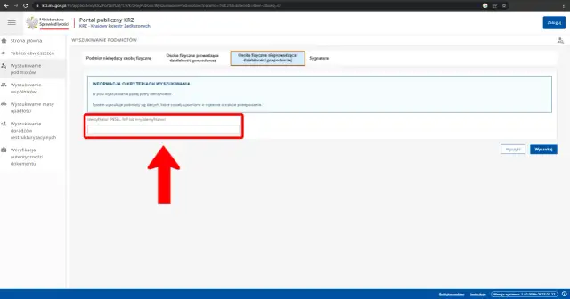 Strona pozwala sprawdzić upadłość osoby fizycznej. Wpisz identyfikator (PESEL, NIP lub inny) w pole wyszukiwania.