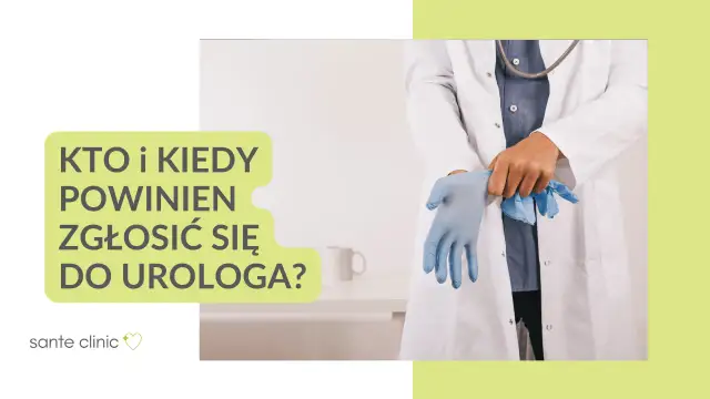 Lekarz w białym kitlu zakłada niebieskie rękawiczki jednorazowe.