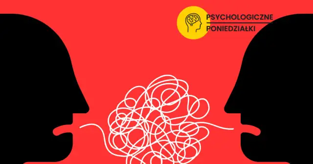 Dwie sylwetki twarzy połączone splątaną linią, symbolizujące trudną komunikację.