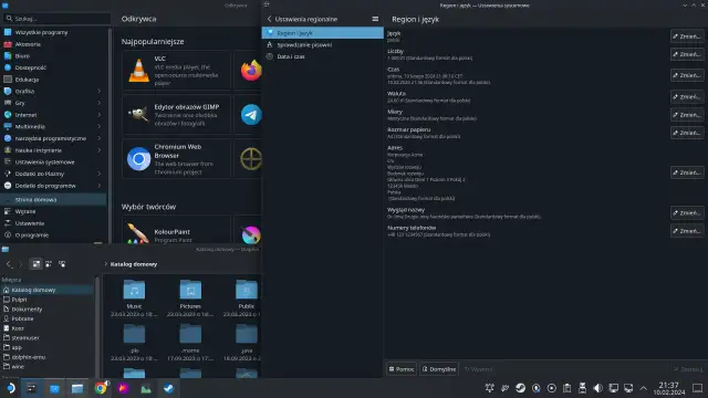 Ekran ustawień regionalnych z opcjami języka, daty, waluty i adresu.