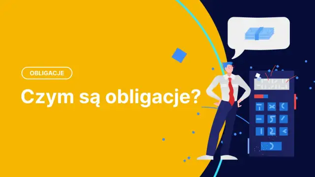 Mężczyzna z kalkulatorem i pieniędzmi w chmurce. Pytanie "Czym są obligacje?" wyjaśnia inwestycje.