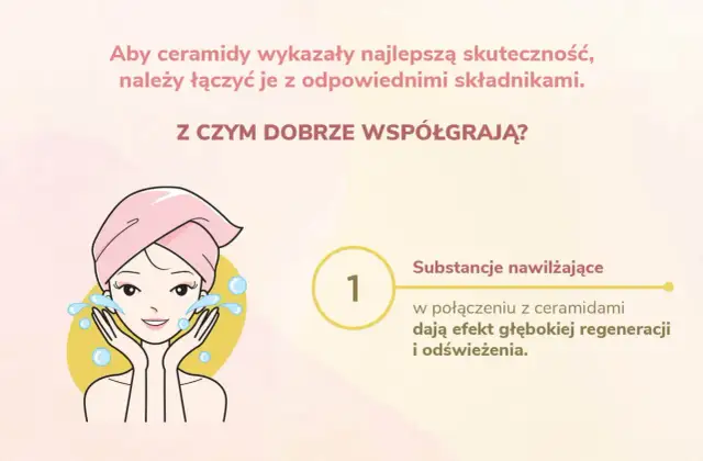 Kobieta z ręcznikiem na głowie myje twarz. Ceramidy najlepiej działają z substancjami nawilżającymi dla regeneracji.