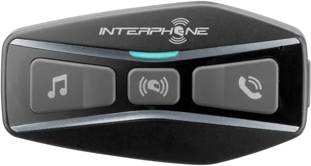 Interkom motocyklowy Interphone z przyciskami muzyki, interkomu i telefonu.