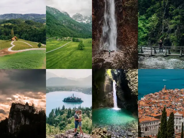 Słowenia: malownicze krajobrazy, majestatyczne wodospady, zamek na skale, wyspa na jeziorze i urokliwe miasteczko nad morzem.