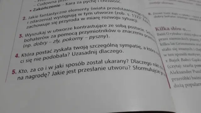 Zadania do baśni o rybaku i złotej rybce: analizuj fantastyczne elementy, kontrastujące postacie i morał utworu.
