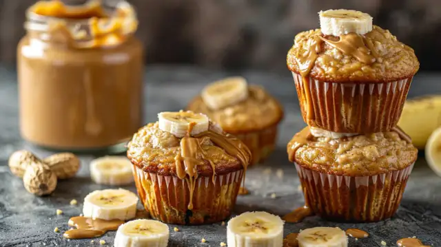 Muffinki bananowe z masłem orzechowym - Przepis na zdrowe muffinki