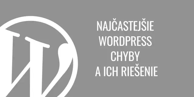 Logo WordPress i tekst "Najczęstsze błędy WordPress i ich rozwiązanie" na szarym tle.