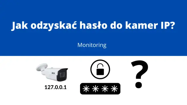 Jak odzyskać hasło do kamer IP? Ikona kamery, adres IP, symbol otwartej kłódki i gwiazdki, znak zapytania. Rozważasz zmianę hasła szyfrowania Hik-Connect?