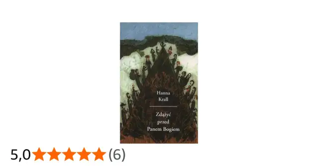 Okładka książki Hanny Krall "Zdążyć przed Panem Bogiem" z płonącym ogniskiem i postaciami.