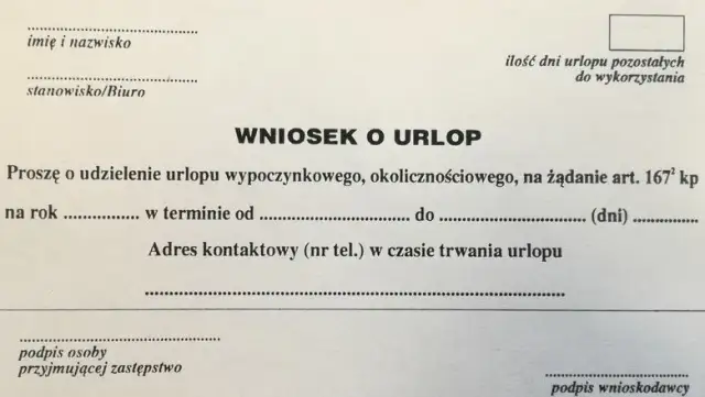 Wniosek urlop na żądanie - Jak wypełnić druk, przykładowy wzór