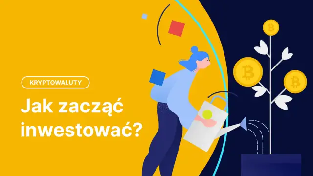Kobieta podlewa drzewko z monetami bitcoin, symbolizując inwestowanie małych kwot w kryptowaluty. "Jak zacząć inwestować?