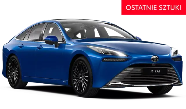 Niebieski Toyota Mirai, samochód wodorowy, pokazuje jak działa hybryda toyoty. Ostatnie sztuki!