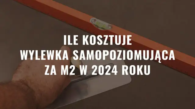 Dłoń trzymająca kielnię na tle poziomicy i podłogi.