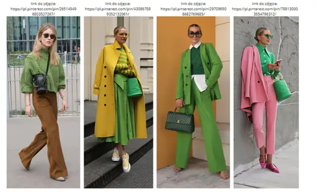 Stylizacje pokazują, jaki kolor pasuje do zielonego: brąz, żółty, a nawet różowy tworzą ciekawe połączenia.