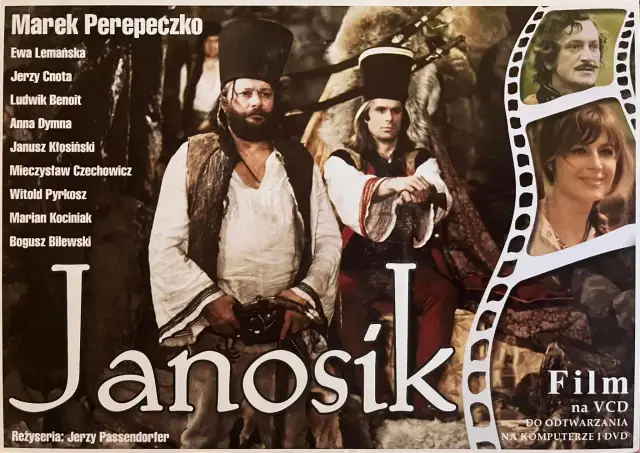 Plakat filmu "Janosik" w reżyserii Jerzego Passendorfera. Marek Perepeczko i Jerzy Cnota w rolach głównych.