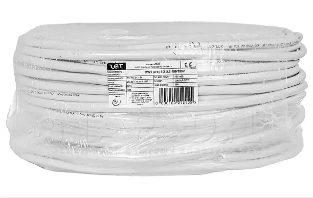 Biały kabel elektryczny OWY 3x2.5 mm² w rolce 100m. Idealny do instalacji, gdzie liczy się bezpieczeństwo i moc.