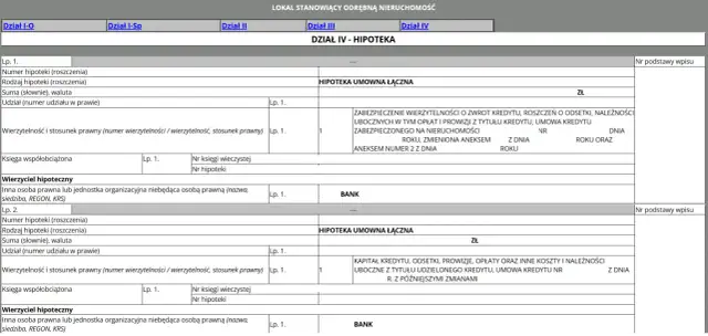 Fragment dokumentu z działem IV - Hipoteka, zawierający wpisy dotyczące hipotek umownych łącznych.