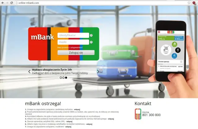 Formularz logowania mBank, gdzie znaleźć identyfikator. Na ekranie telefonu widać aplikację bankową.