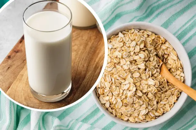 Szklanka mleka owsianego i miska płatków owsianych. Zastanawiasz się nad mlekiem owsianym, przeciwwskazania?