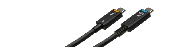 Dwa kable USB-C. Jeden z symbolem błyskawicy i oznaczeniem "3", drugi z napisem "USB 20G".