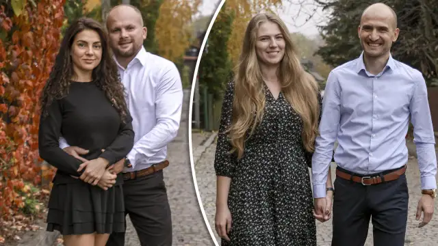 Dwie pary pozują do zdjęć. Na pierwszym planie rolnik szuka żony 11, a obok niego jego wybranka.