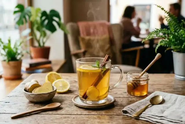 Ciepła herbata z imbirem, cytryną i miodem. Zastanawiasz się, ile imbiru dziennie można dodać do napoju dla zdrowia?