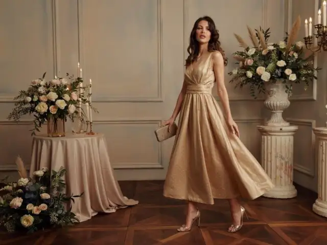 Jakie dodatki do złotej sukni, aby uniknąć modowej wpadki?