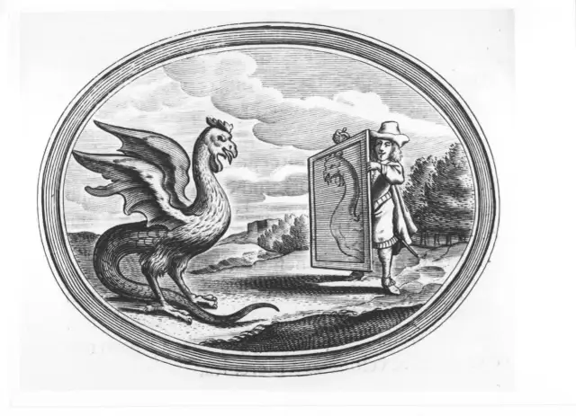 Legenda o bazyliszku: człowiek z lustrem staje naprzeciw potwora, który widząc swoje odbicie, ginie.