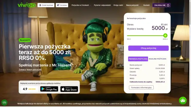 Mr. Hajsem zaprasza po pozyczki jak Vivus do 5000 zł RRSO 0%. Sprawdź ofertę na pierwszej pożyczce.